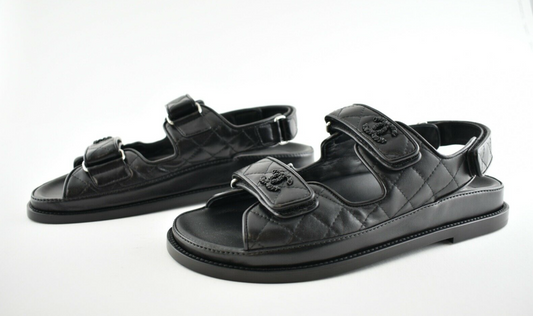 Black leather sandals